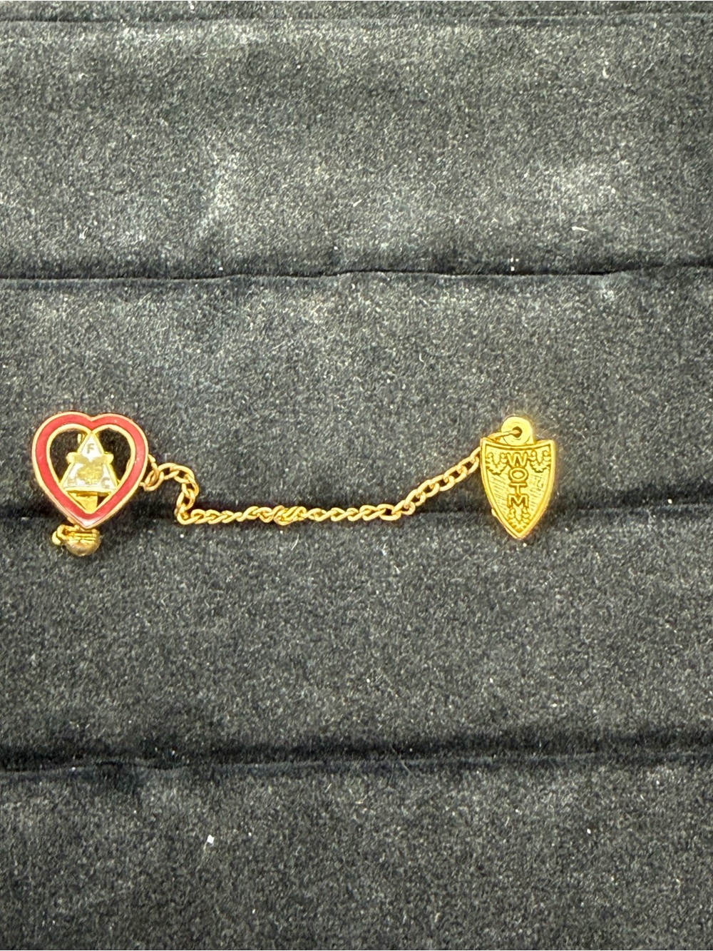 Vintage Women Of The Moose WOTM Lodge Fraternal Enamel Heart Lapel Pin Set